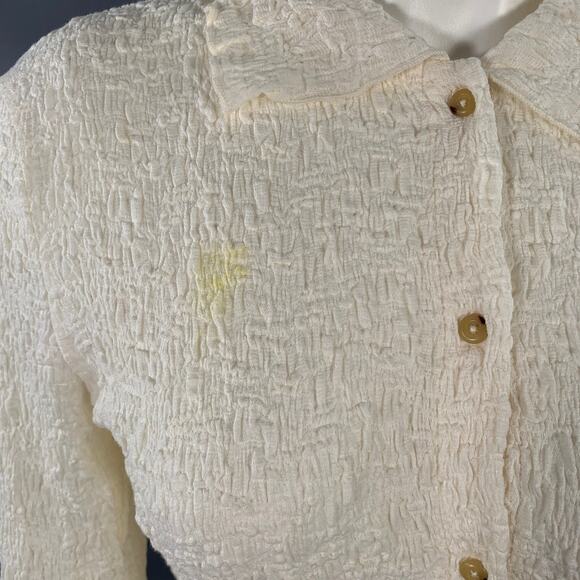 VINCE Size M Cream Cotton Blend Wrinkled Buttoned Casual Top - Picture 5 of 8